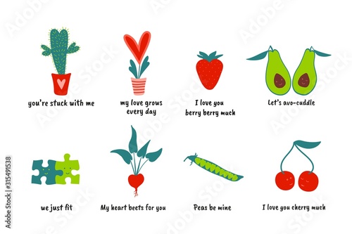 фотографія Love pun set with cute quotes