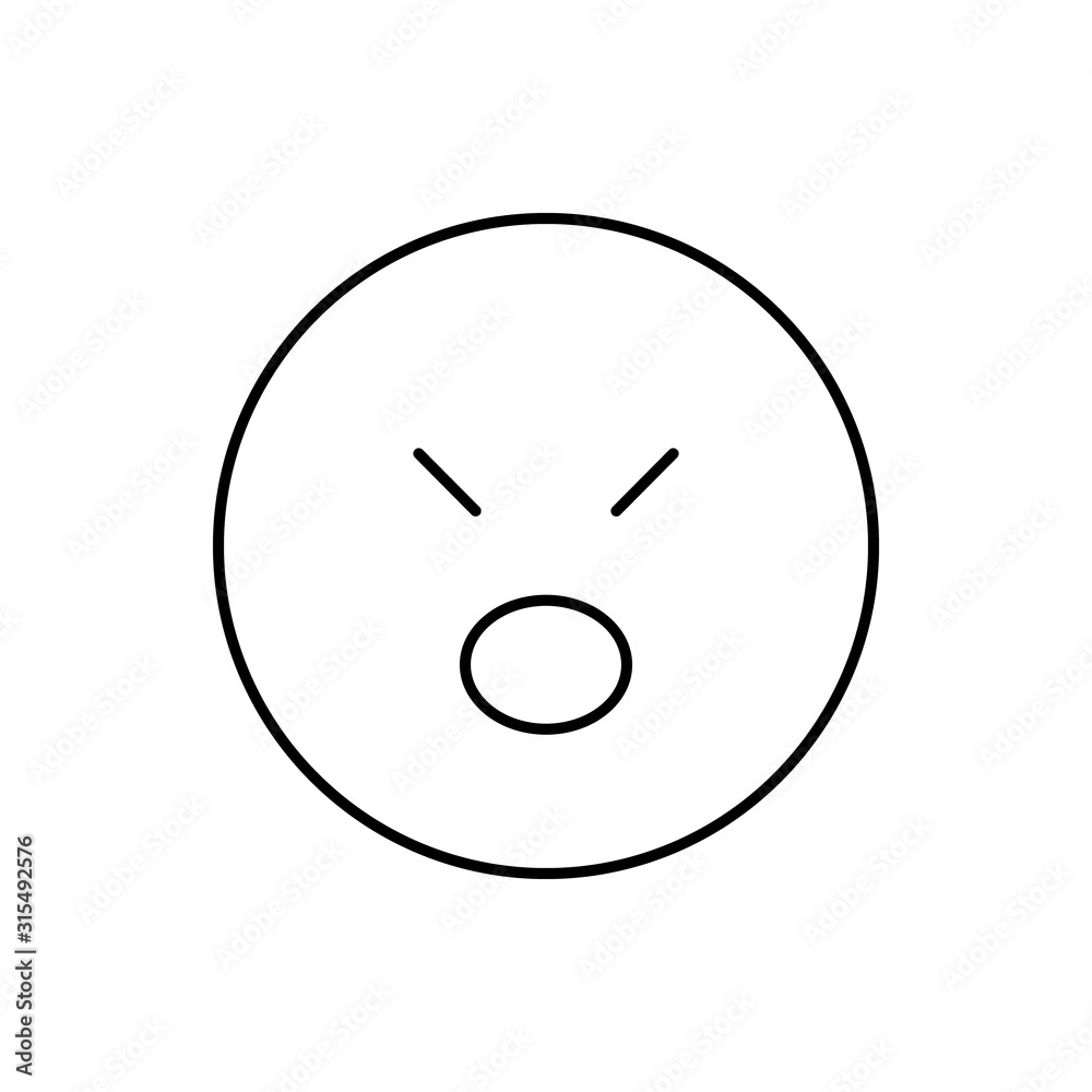 Angry, opened mouth, emotions icon. Simple line, outline vector expression of mood icons for ui and ux, website or mobile application Angry, opened mouth, emotions icon. Simple line, outline vector expression of mood icons for ui and ux, website or mobile application