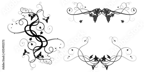 grapes weaving tangled plant black on white