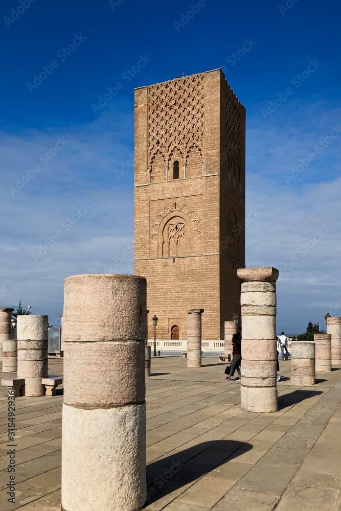 Hassan Tower with columns in Rabat, Morocco