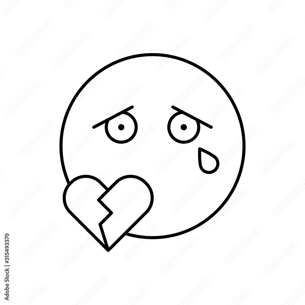 Broken heart, emotions icon. Simple line, outline vector expression of mood icons for ui and ux, website or mobile application Broken heart, emotions icon. Simple line, outline vector expression of mood icons for ui and ux, website or mobile application