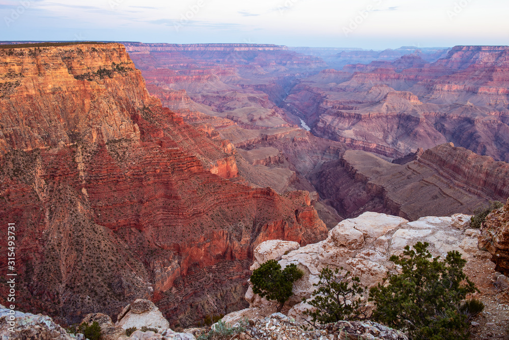 Scenic view of the South Rim and Colorado River in Grand Canyon National Park, Arizona