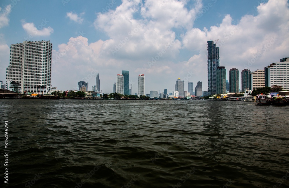  Bangkok city skyline and Chao Phraya river, Bangkok, Thailand