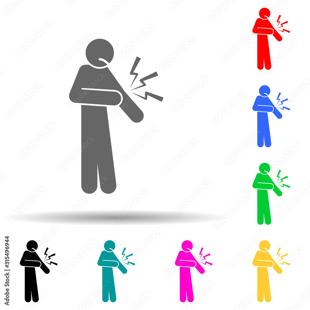 Elbow, pain multi color style icon. Simple glyph, flat vector of pain people icons for ui and ux, website or mobile application Elbow, pain multi color style icon. Simple glyph, flat vector of pain people icons for ui and ux, website or mobile application