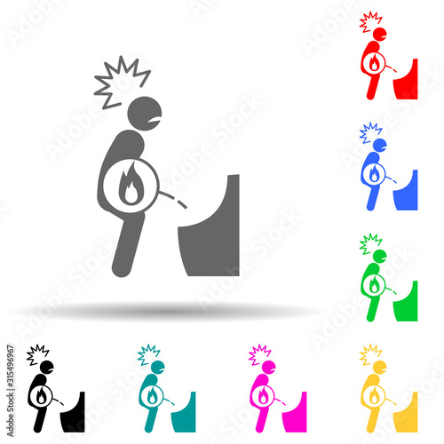 Fire, pain, pee multi color style icon. Simple glyph, flat vector of pain people icons for ui and ux, website or mobile application