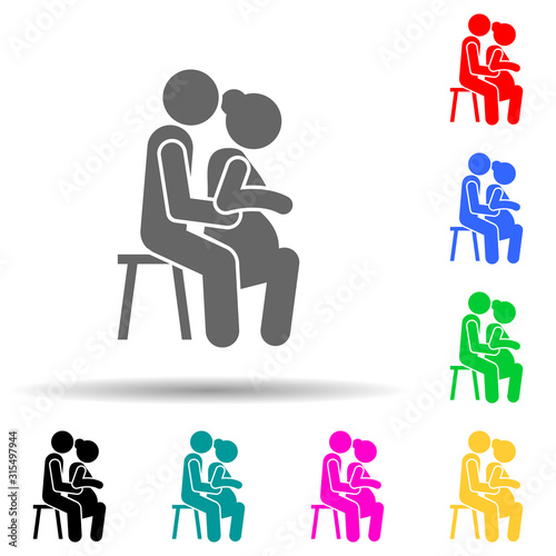 Pregnant woman husband help multi color style icon. Simple glyph, flat vector of pregnant woman icons for ui and ux, website or mobile application