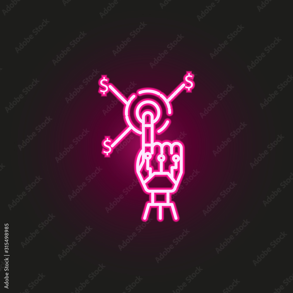 Earning robot hand neon style icon. Simple thin line, outline vector of robo icons for ui and ux, website or mobile application Earning robot hand neon style icon. Simple thin line, outline vector of robo icons for ui and ux, website or mobile application