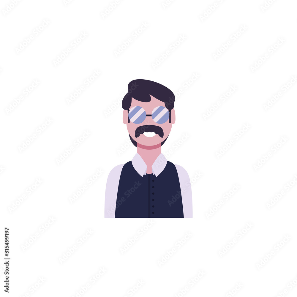 Isolated avatar man with mustache and glasses vector design