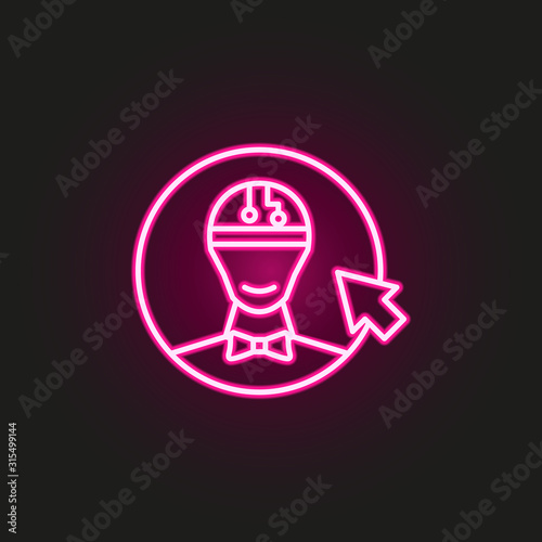 Buy new robot click neon style icon. Simple thin line, outline vector of robo icons for ui and ux, website or mobile application