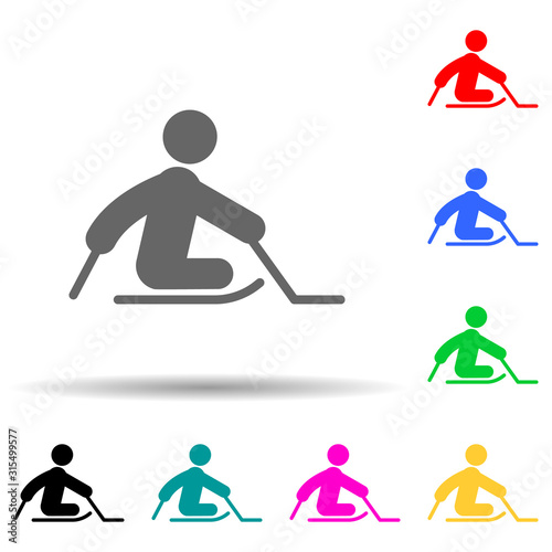 Disabled sport ice sledge hockey sign multi color style icon. Simple glyph, flat vector of sport competition icons for ui and ux, website or mobile application