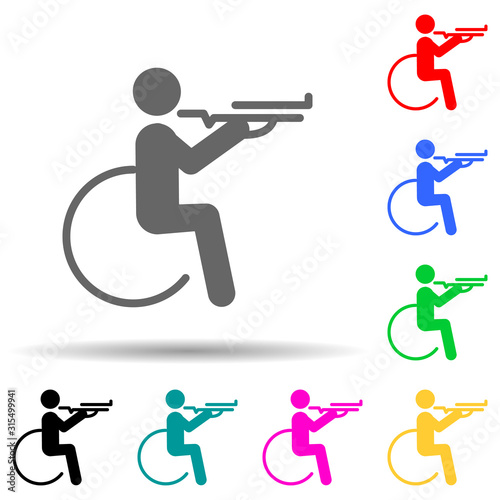 Disabled sport shooting sign multi color style icon. Simple glyph, flat vector of sport competition icons for ui and ux, website or mobile application