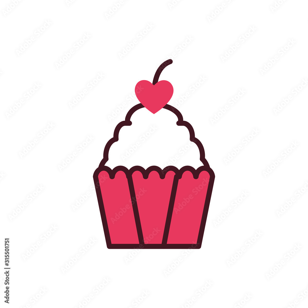 Isolated heart cherry over cupcake vector design Isolated heart cherry over cupcake vector design