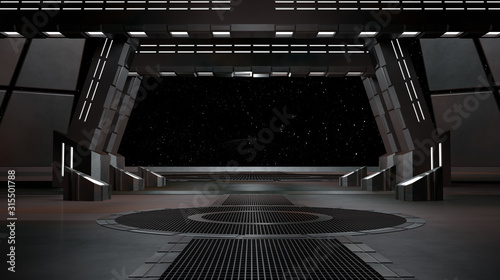 Fototapeta Naklejka Na Ścianę i Meble -  sci fi  corridor with view of space galaxy 3d rendering