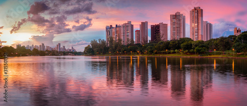 Beautiful sunset illuminating Igapó Lake in the city of Londrina, Paraná State, Brazil.