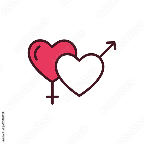 Isolated female and male hearts vector design