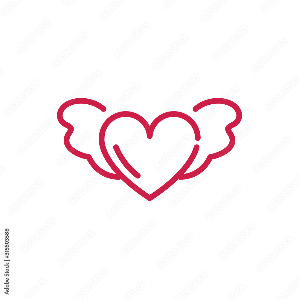 happy valentines day heart love with wings red line design