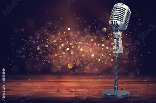 Retro style microphone on background