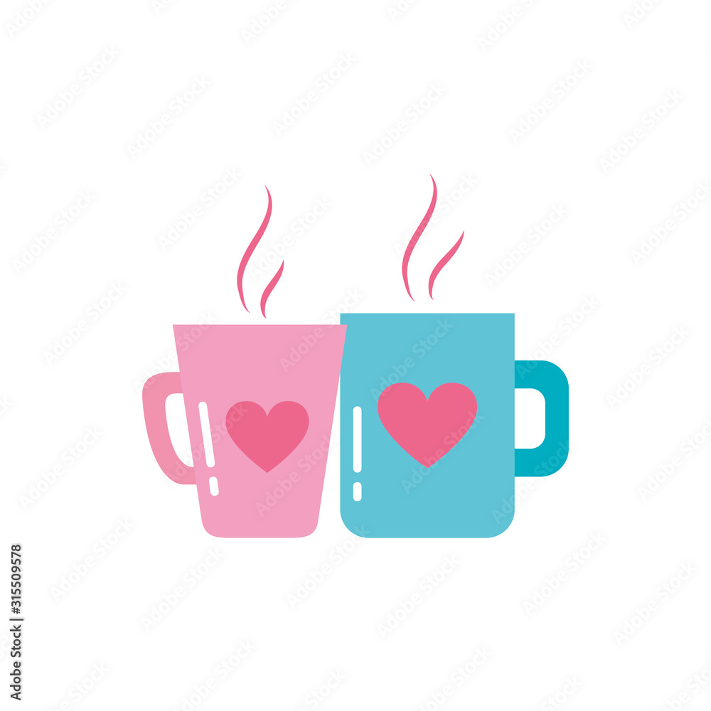 Isolated coffee mugs with hearts vector design Isolated coffee mugs with hearts vector design