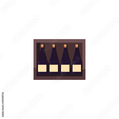 Isolated wine bottles inside box vector design