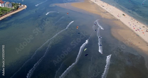 Aerial scene of the kitesurfing in Nin, Croatia