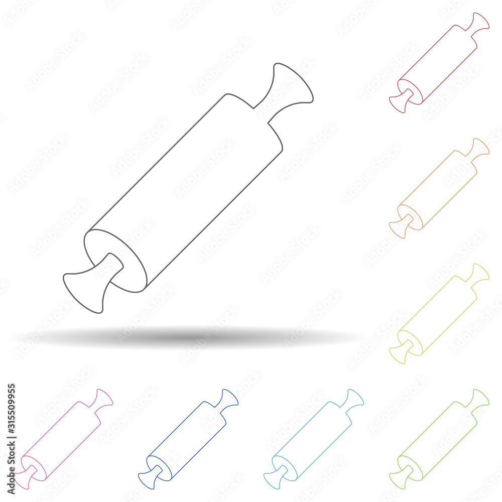 Rolling pin in multi color style icon. Simple thin line, outline vector of resturant icons for ui and ux, website or mobile application Rolling pin in multi color style icon. Simple thin line, outline vector of resturant icons for ui and ux, website or mobile application
