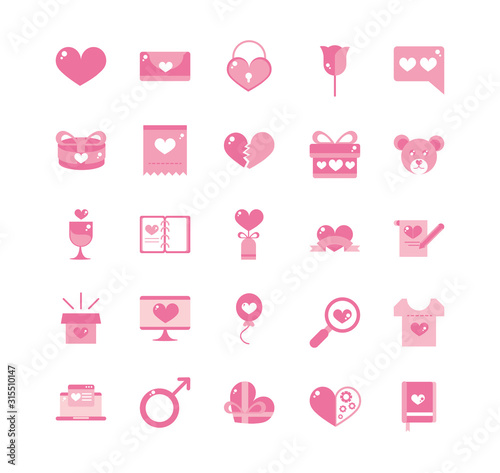 happy valentines day celebration decoration romantic icons set pink design