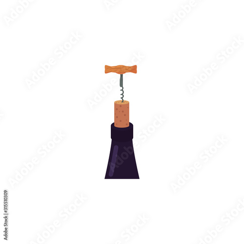 Isolated wine corkscrew and bottle vector design