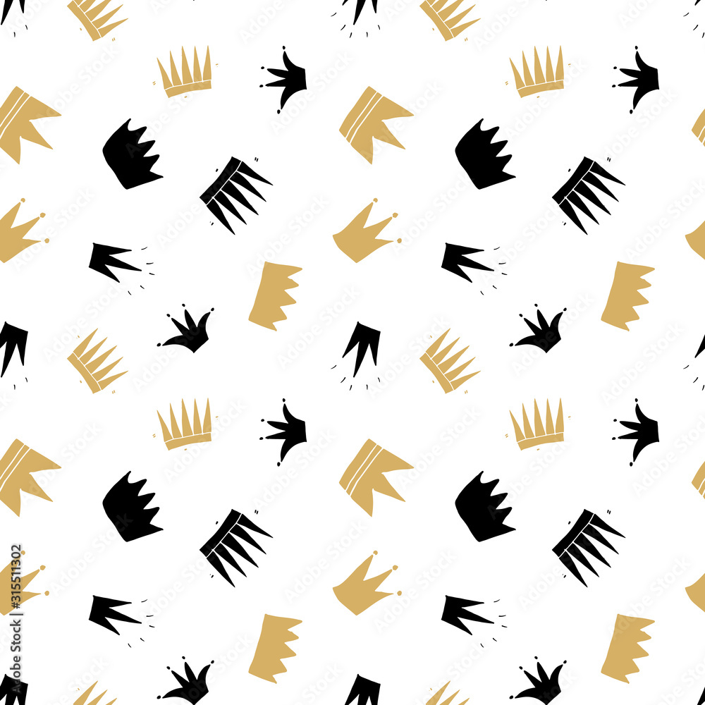 Crown Seamless Pattern, hand drawn royal doodles background, Vector Illustration Crown Seamless Pattern, hand drawn royal doodles background, Vector Illustration