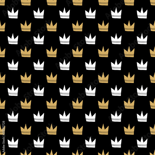 Crown Seamless Pattern, hand drawn royal doodles background, Vector Illustration