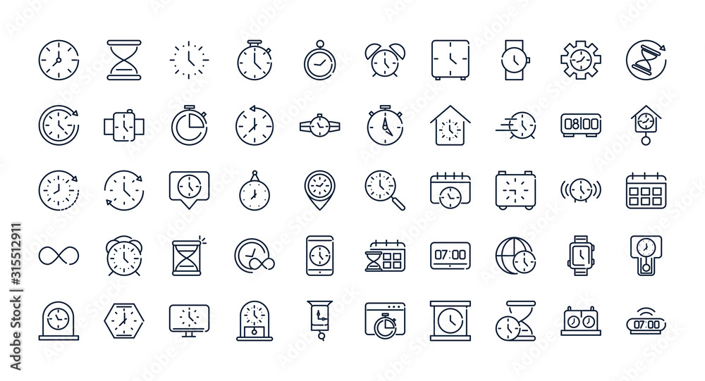 time clock timer hour date linear design set icons time clock timer hour date linear design set icons