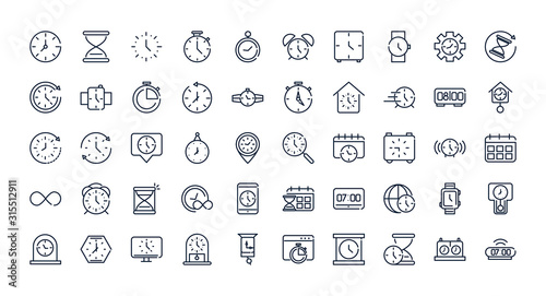 time clock timer hour date linear design set icons