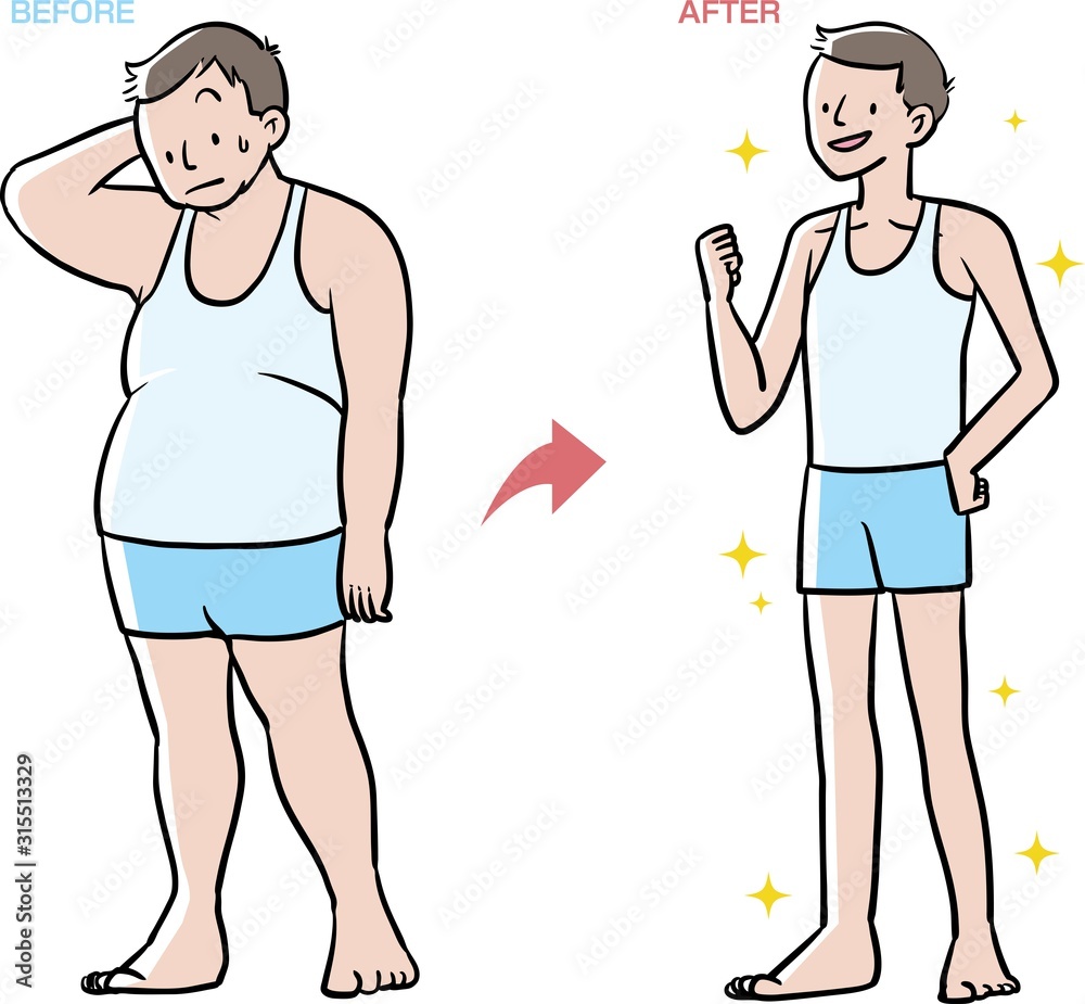 男性 ダイエット ビフォーアフター カラー ベクター イラスト Vektornyj Obekt Stock Adobe Stock