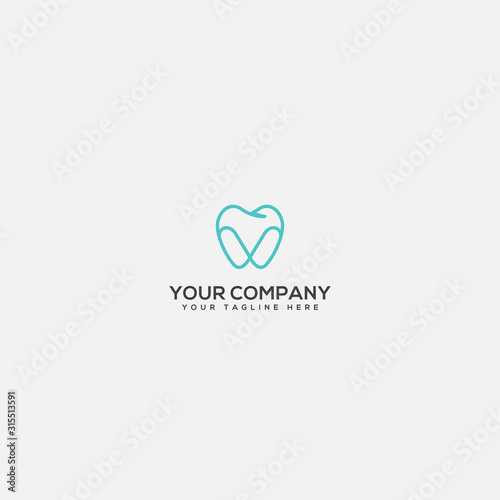 line art dental logo, simple dentist logo,blue and dent logo