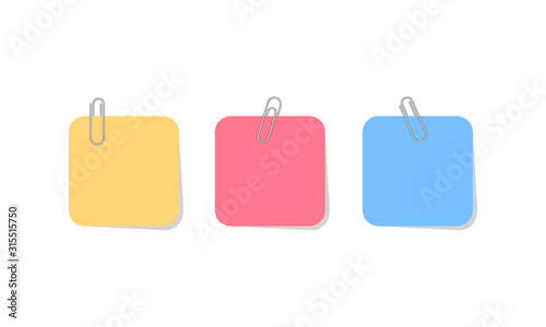 Paperclip with blank notepaper isolated. Vector illustration