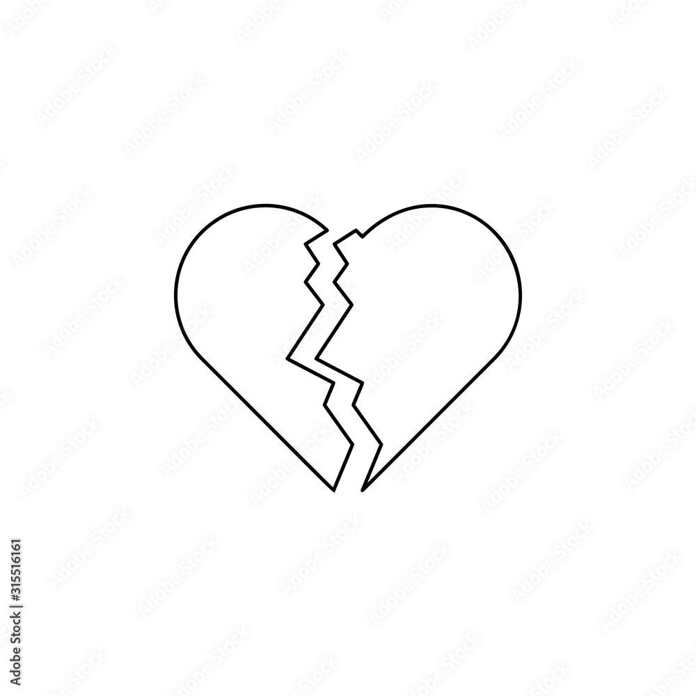 heartbroken icon. Simple thin line, outline vector of friendship icons for ui and ux, website or mobile application heartbroken icon. Simple thin line, outline vector of friendship icons for ui and ux, website or mobile application