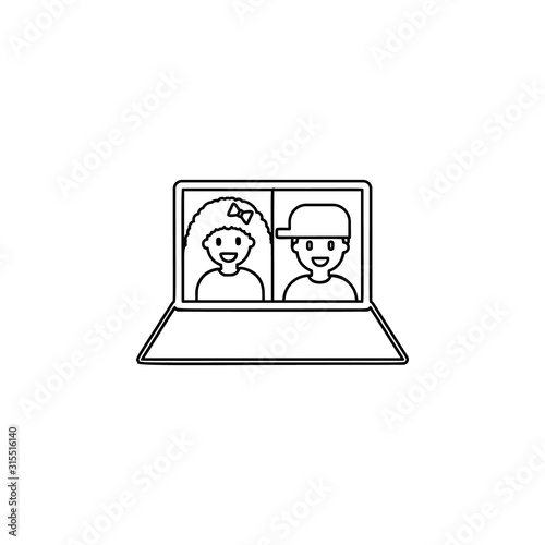 videoconference, laptop icon. Simple thin line, outline vector of friendship icons for ui and ux, website or mobile application