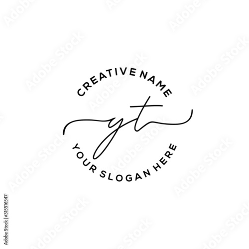 Initial letter YT Signature handwriting Logo Vector	
