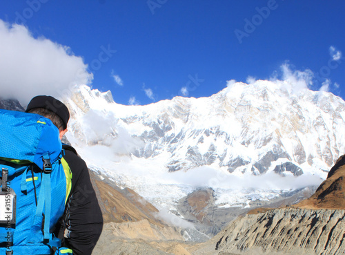 Tourist Hiker Walking Towards Mount Everest Base-camp