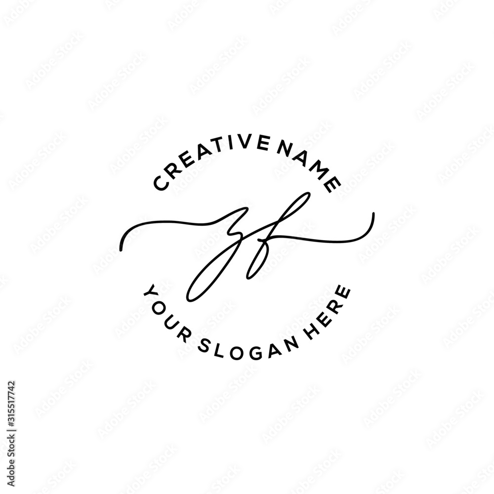 Initial letter ZF Signature handwriting Logo Vector Stock Vector