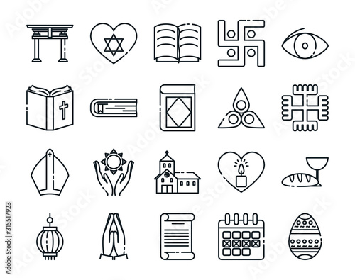 Icon set of world religious world symbols vector design
