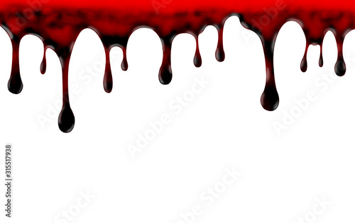 Abstract red dripping blood isolated on white background.