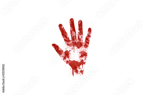 Bloody palms print isolated on white background.