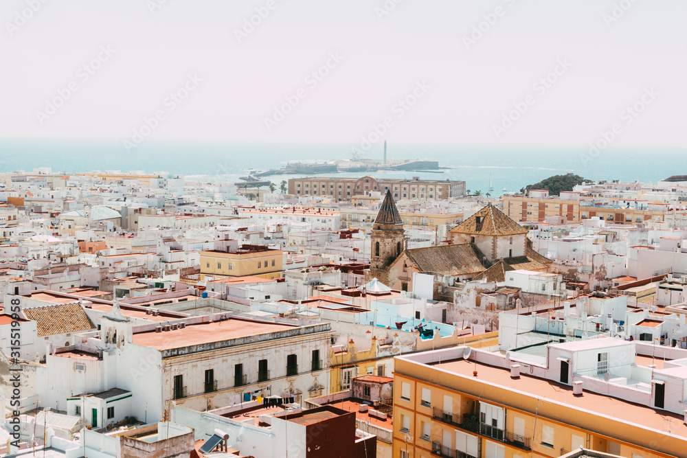 Cadiz Aerial view of the city on a sunny day. Andalusia, Spain