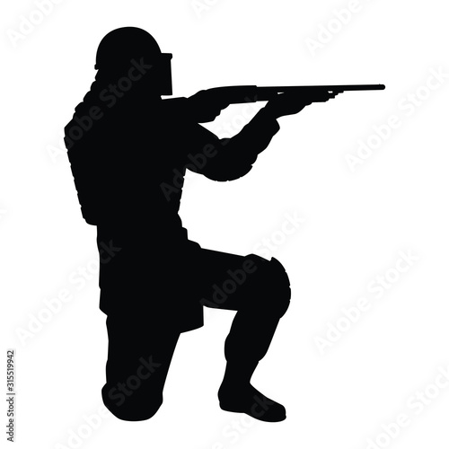 Riot policeman in protest situation silhouette vector