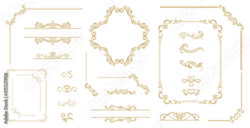 Luxury Gold vintage invitation vector set. Ornamental curls, dividers, Border design  and golden components design  for wedding invite, menus, certificates, boutiques, spa and logo design.