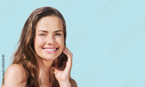 Happy smile woman on pastel background