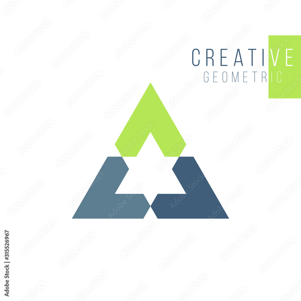 Geometrical triangle or arrow in three parts logo design. Technology business identity concept. Creative corporate template. Stock Vector illustration isolated on white background. Geometrical triangle or arrow in three parts logo design. Technology business identity concept. Creative corporate template. Stock Vector illustration isolated on white background.