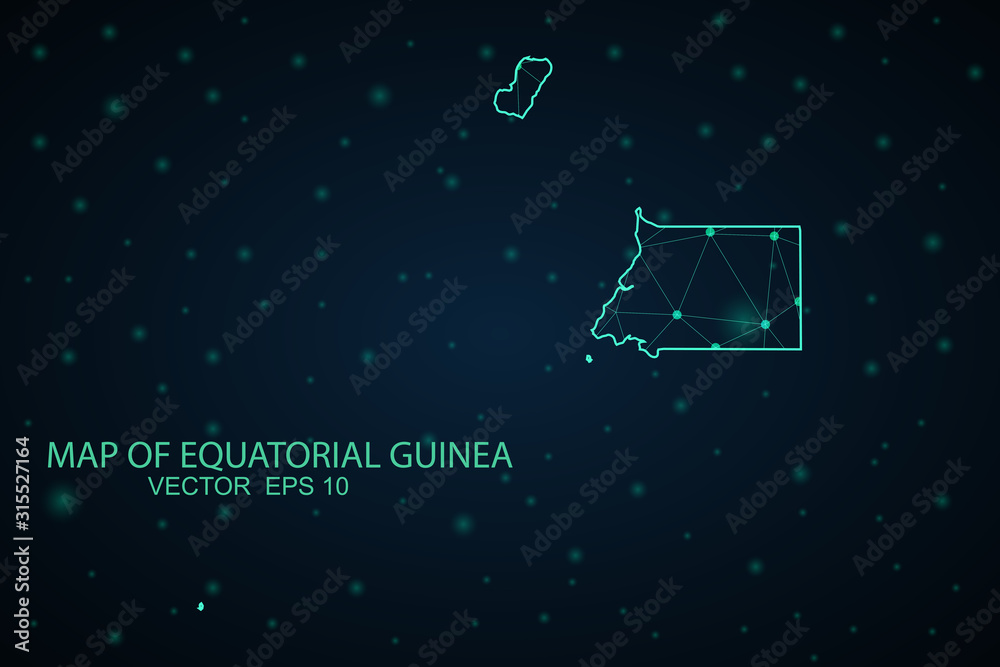 Map of Equatorial Guinea from Polygonal wire frame low poly mash, contours network line, dot and structure. Vector Illustration EPS10.