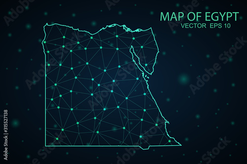 Map of Egypt from Polygonal wire frame low poly mash, contours network line, dot and structure. Vector Illustration EPS10.