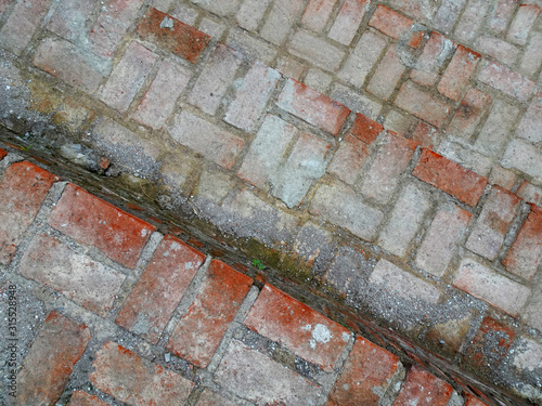 Top view of red brick stairs 